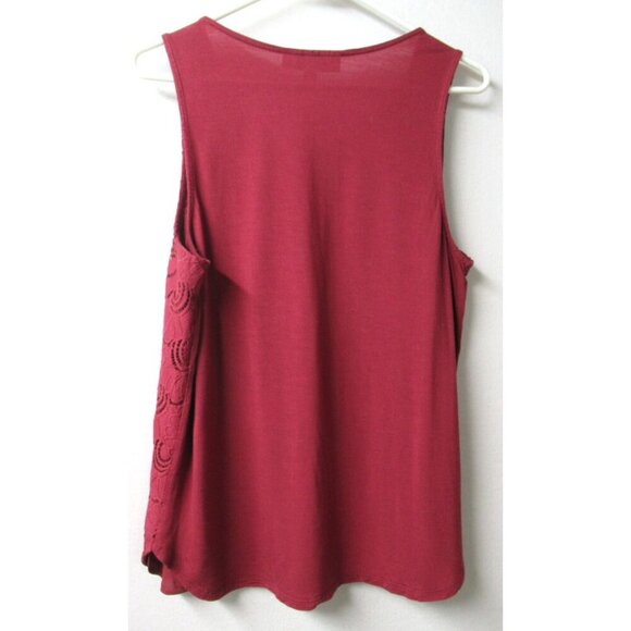 Ann Taylor LOFT Tank Top Women Size Large Wine Red Floral Crochet Overlay Lined - Picture 2 of 6